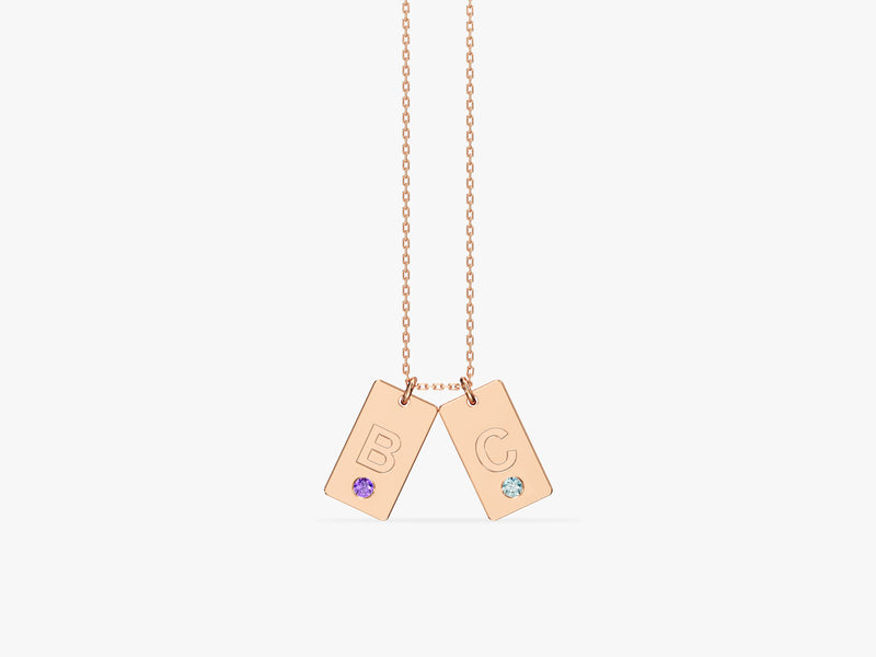 Initial Letter Tag Birthstone Necklace