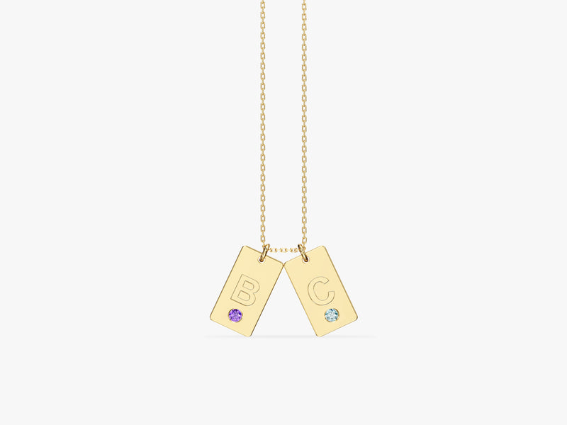 Initial Letter Tag Birthstone Necklace