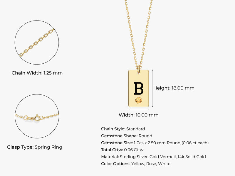Initial Letter Tag Birthstone Necklace