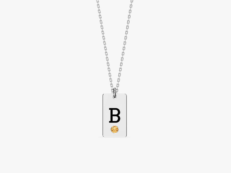 Initial Letter Tag Birthstone Necklace