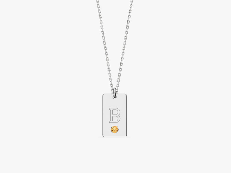 Initial Letter Tag Birthstone Necklace