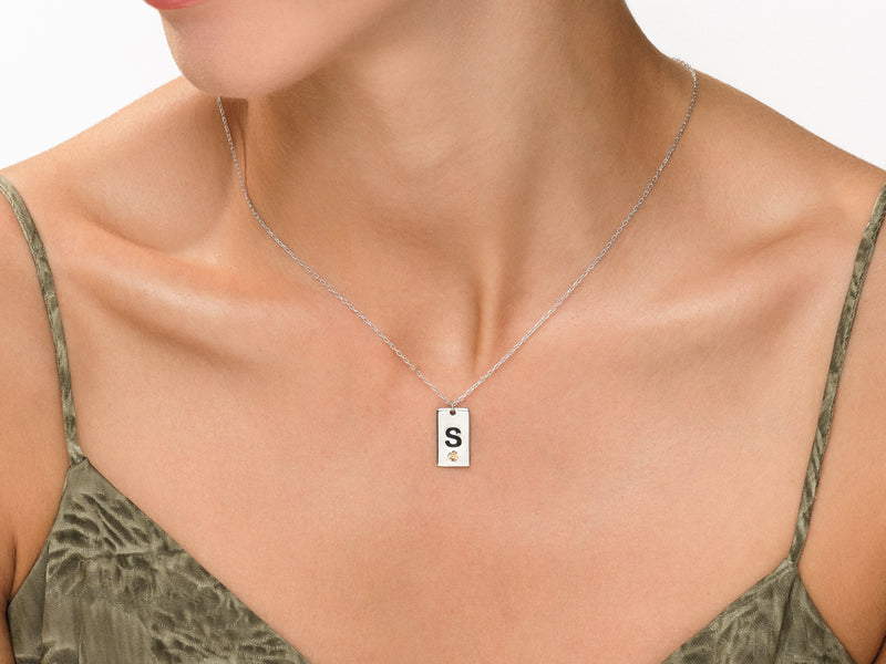 Initial Letter Tag Birthstone Necklace