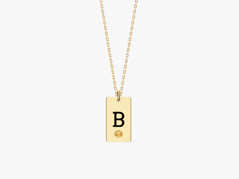 Initial Letter Tag Birthstone Necklace