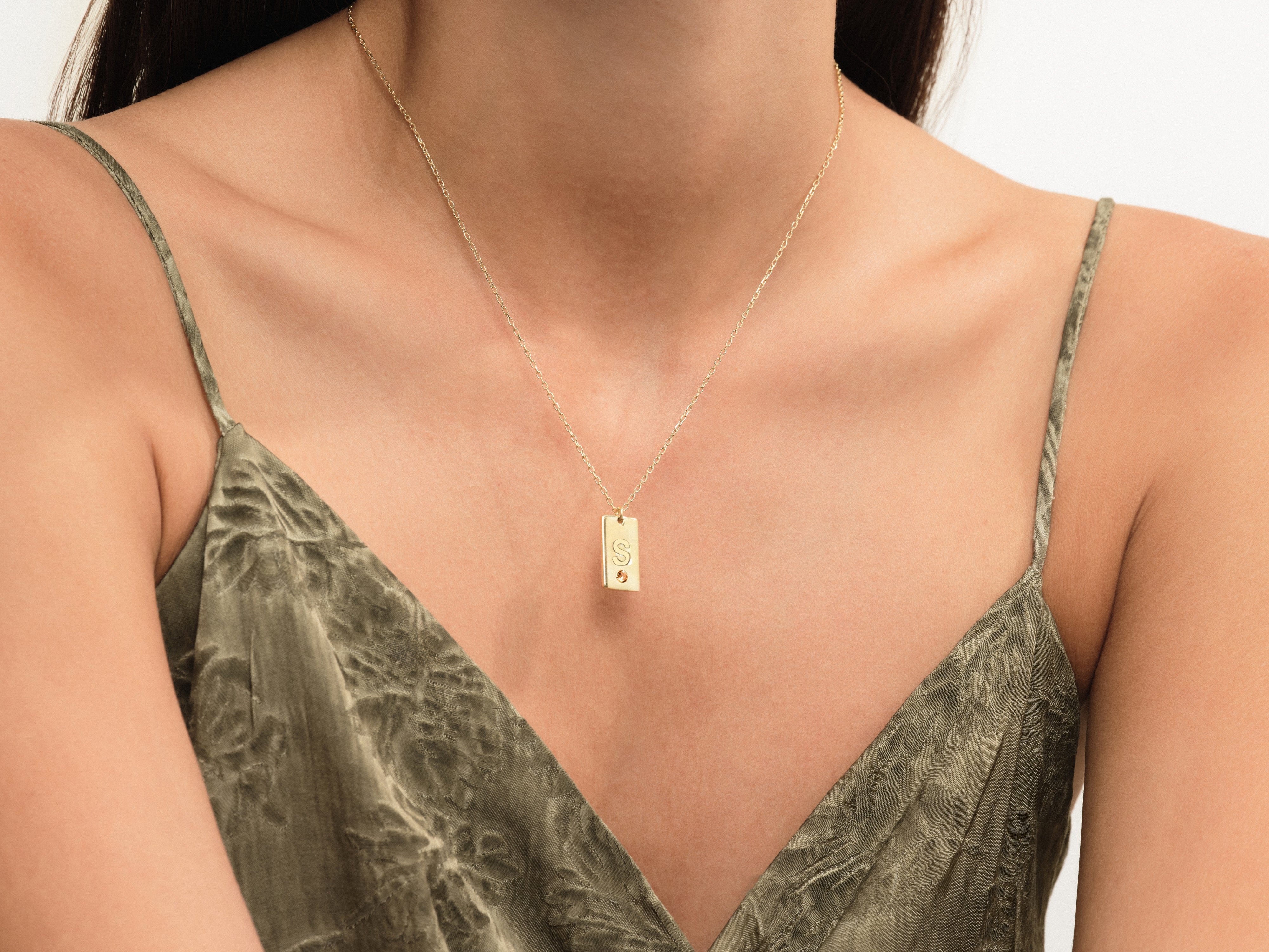 Initial Letter Tag Birthstone Necklace