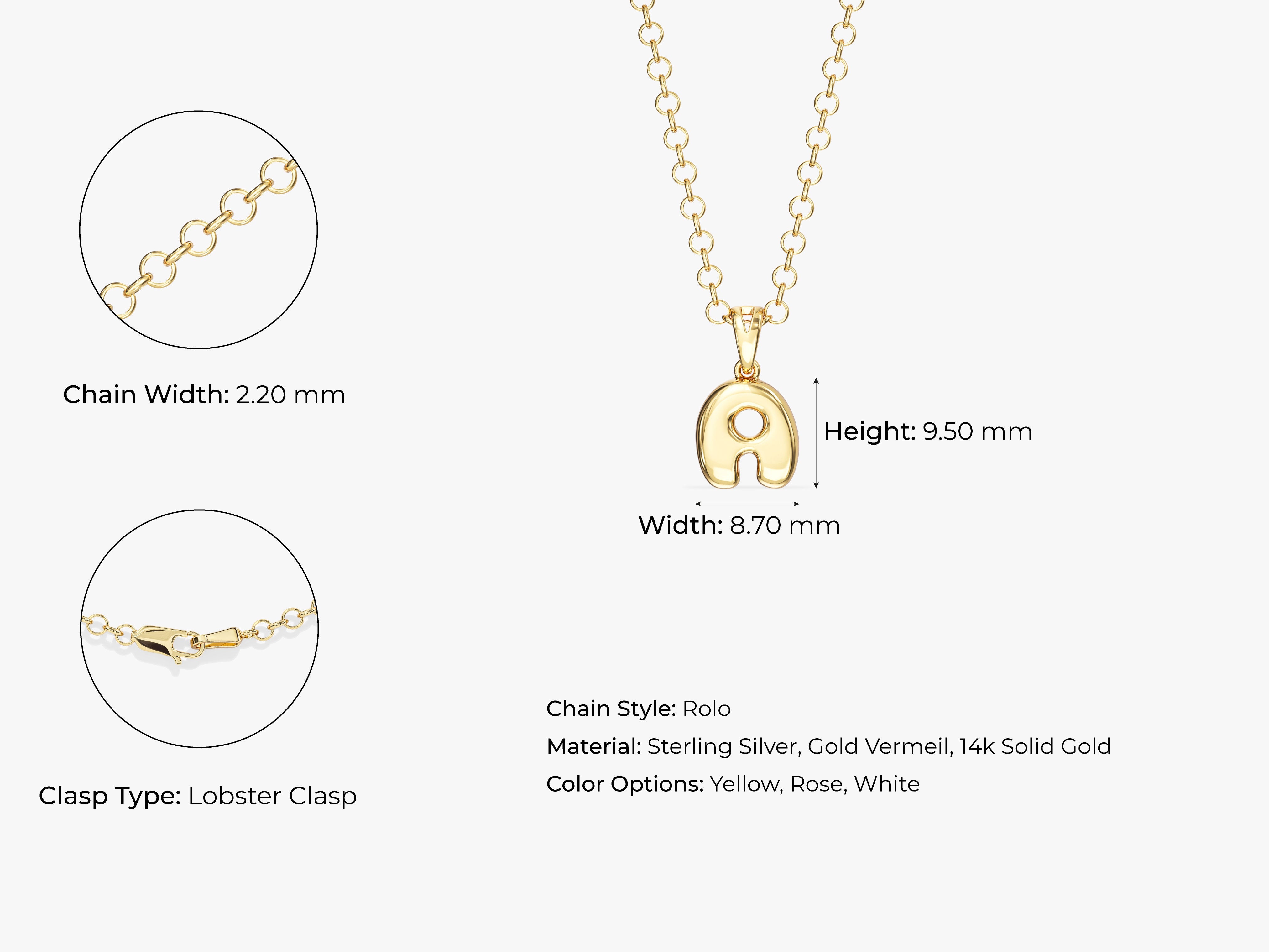 Gold letter 'A' pendant necklace with rolo chain and lobster clasp