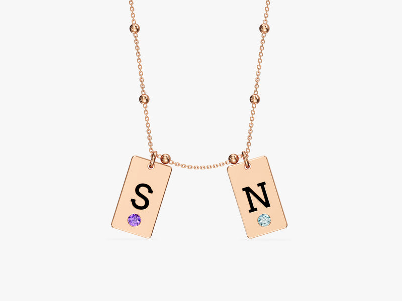 Initial Letter Tag Birthstone Necklace