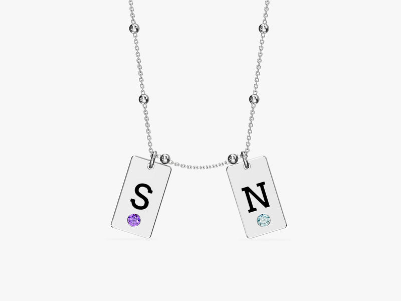 Initial Letter Tag Birthstone Necklace