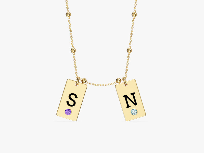Initial Letter Tag Birthstone Necklace