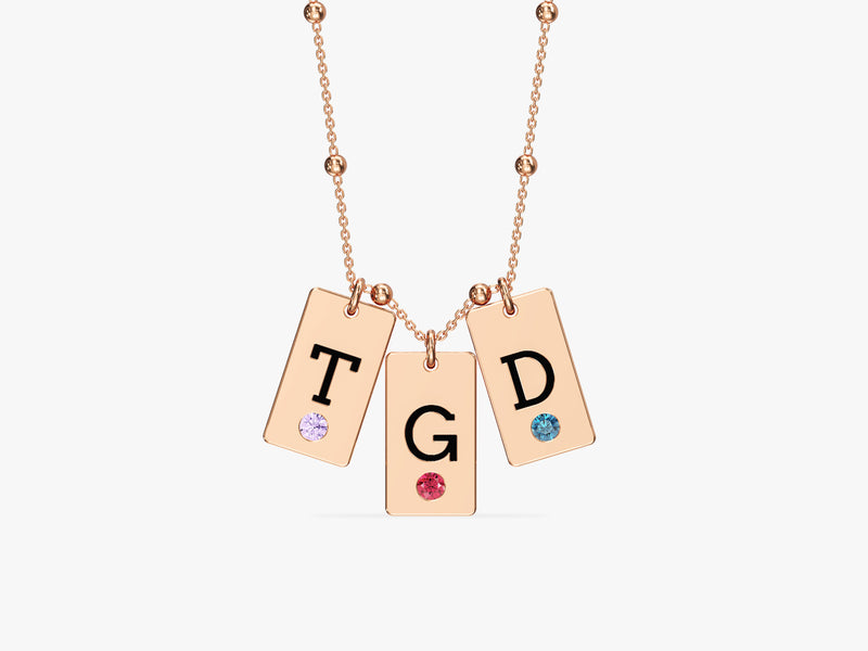 Initial Letter Tag Birthstone Necklace