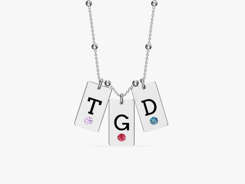 Initial Letter Tag Birthstone Necklace