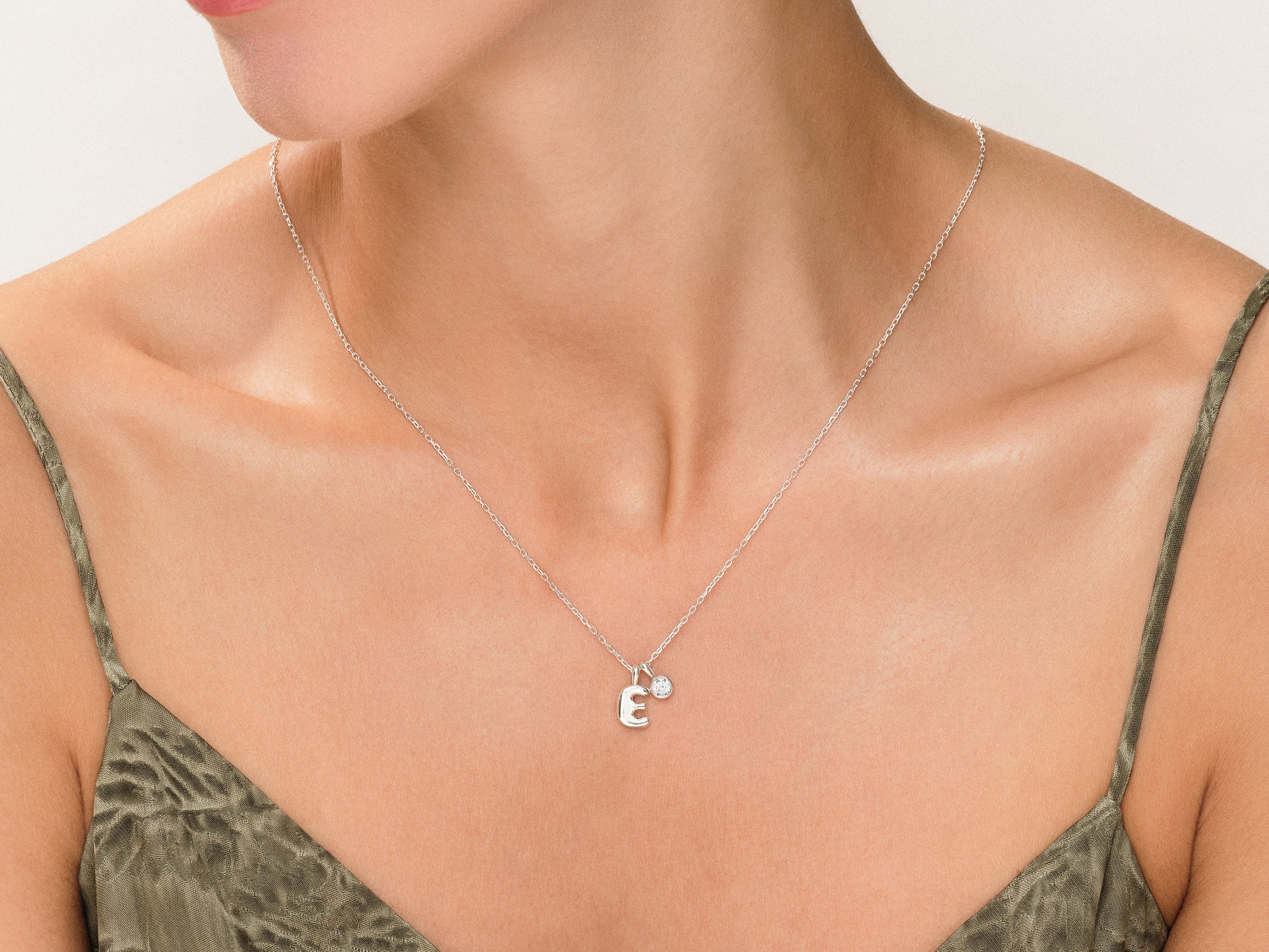 Silver initial 'E' necklace with diamond accent jewelry