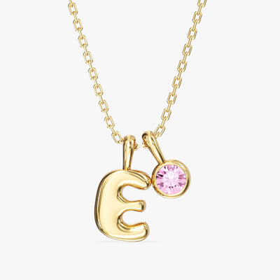 Initial Letter Birthstone Charm Necklace