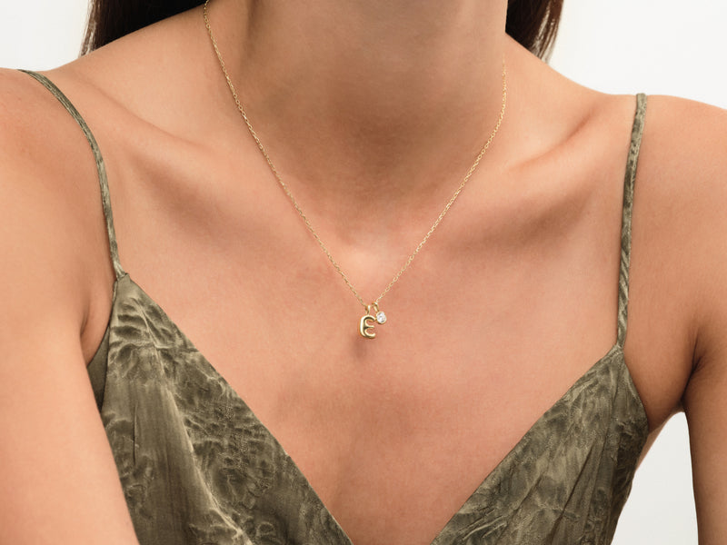 Initial Letter Birthstone Charm Necklace