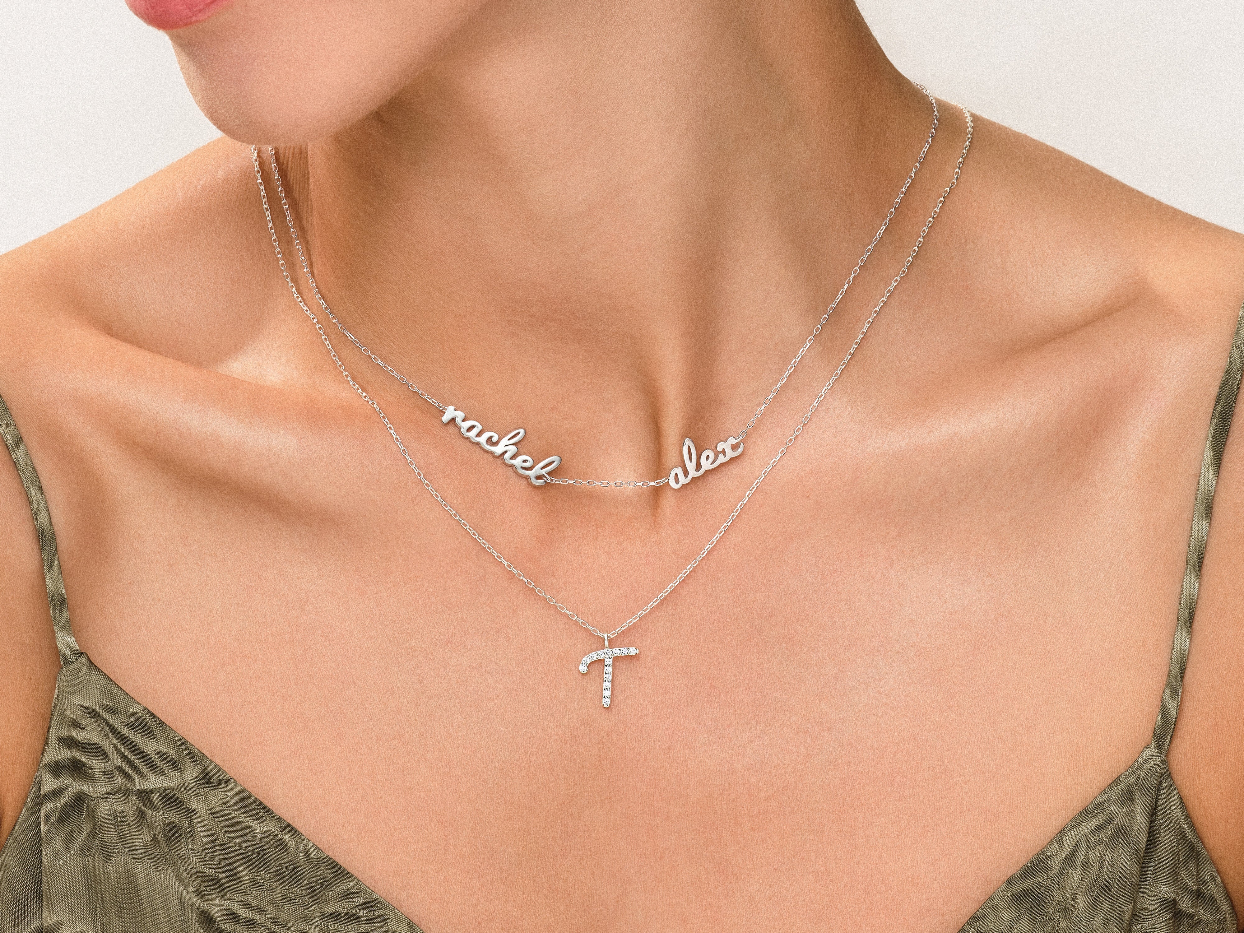 Personalized name necklaces, diamond initial pendant, jewelry gift