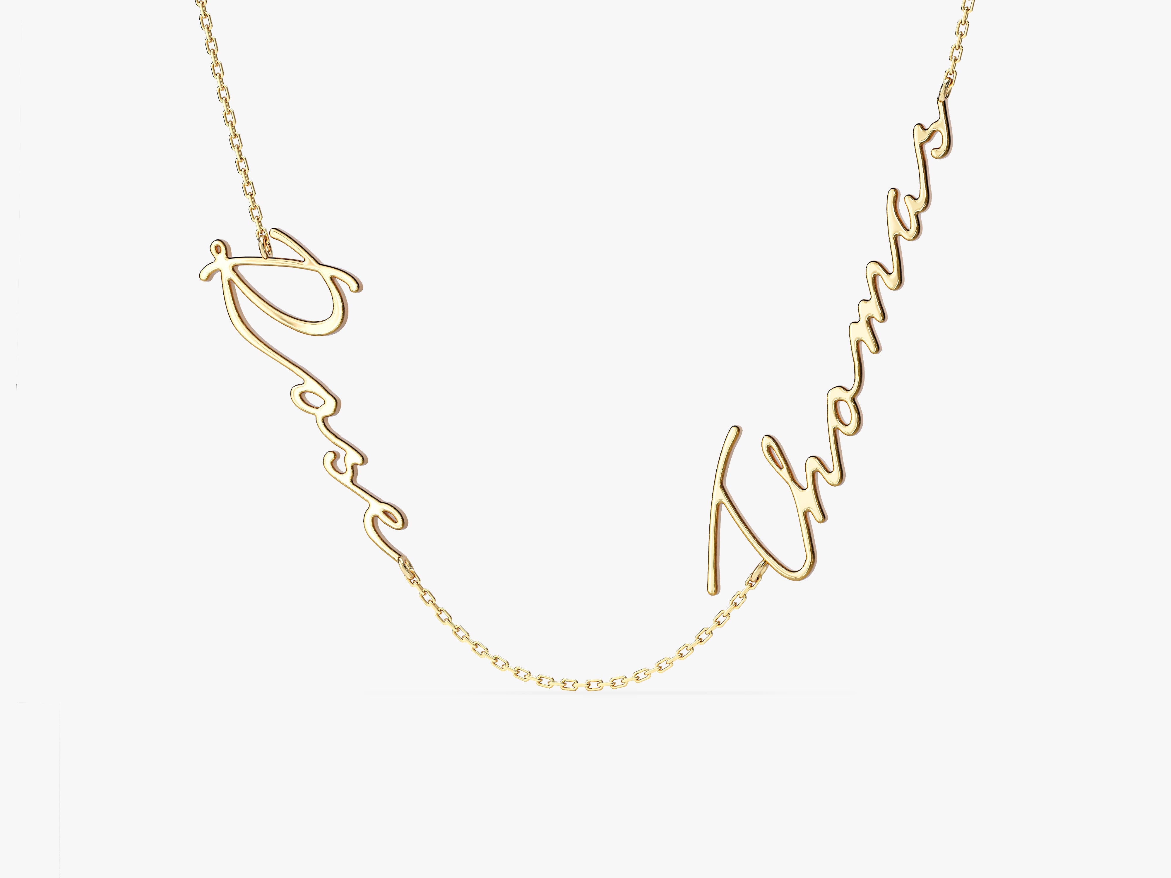 Gold name necklace with personalized script names for jewelry