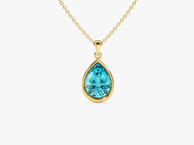 Bezel Set Pear Birthstone Pendant Necklace - Gold Vermeil