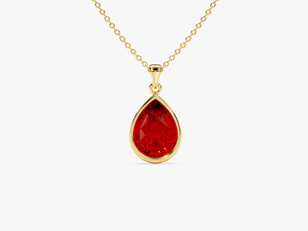 Bezel Set Pear Birthstone Pendant Necklace - Gold Vermeil