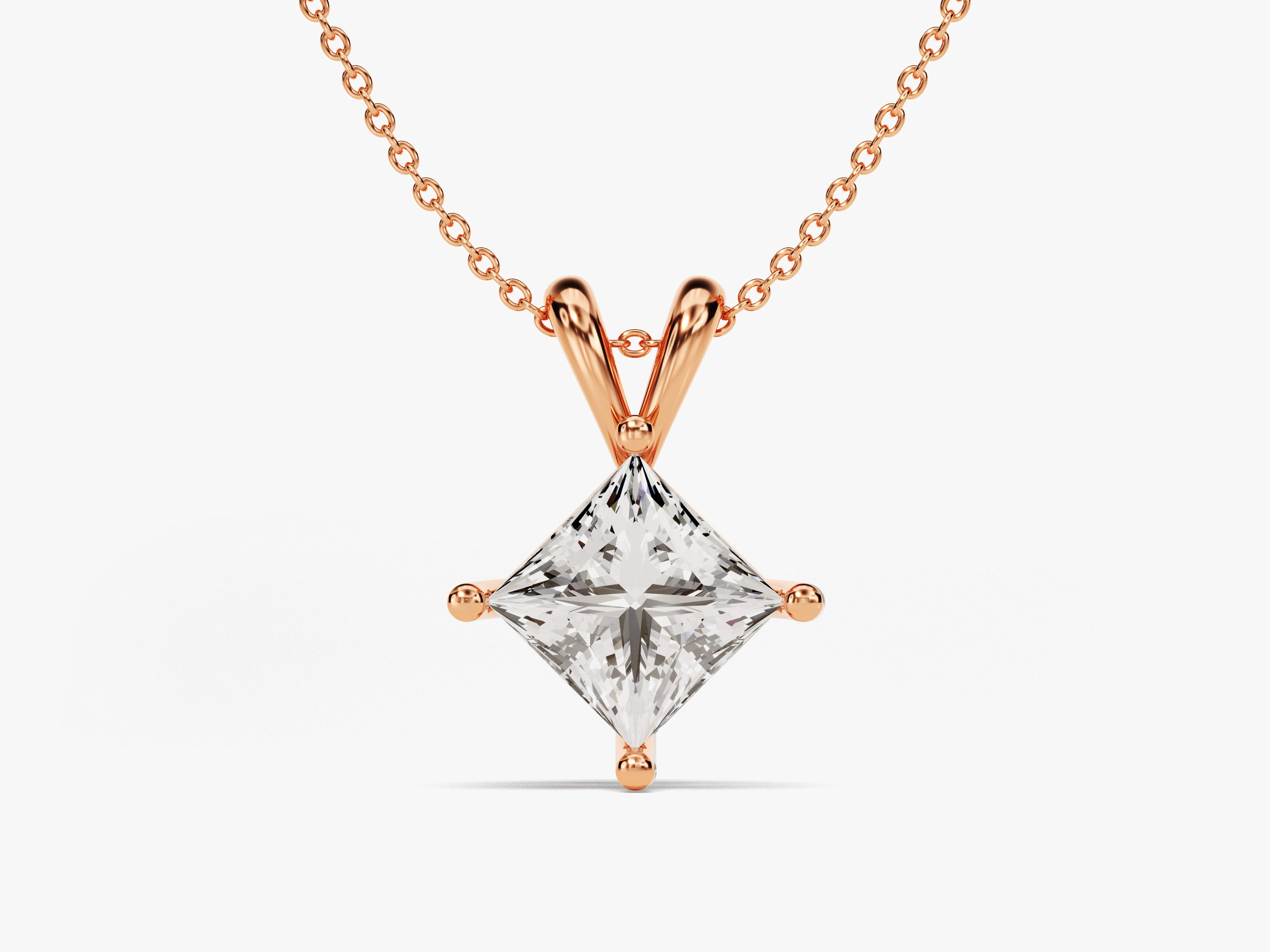 Rose gold princess cut diamond pendant necklace jewelry
