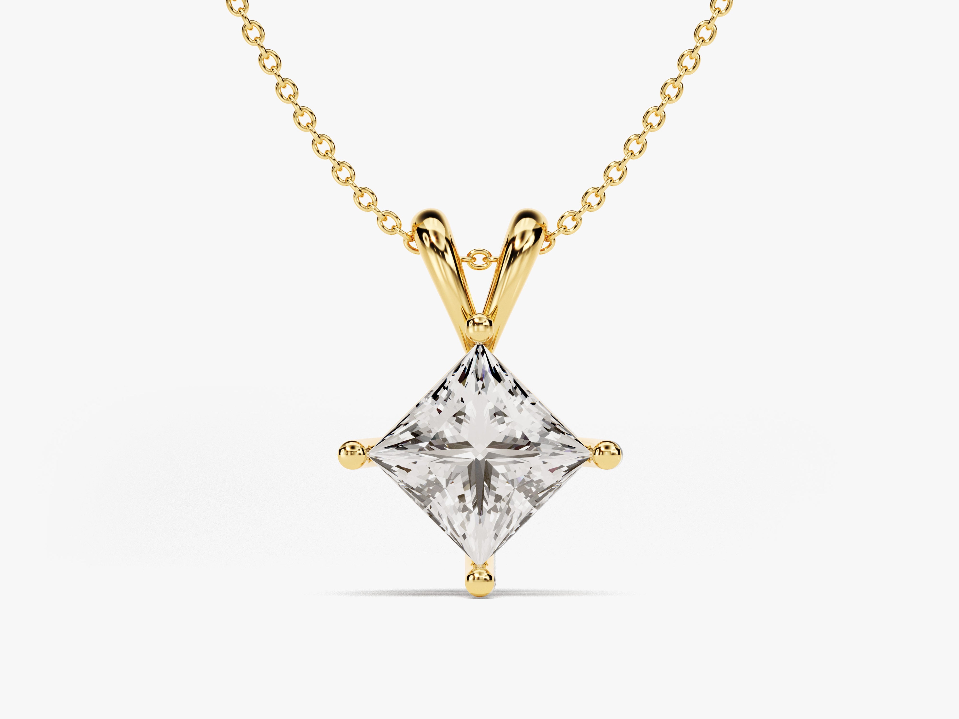 Gold necklace with princess cut diamond pendant jewelry