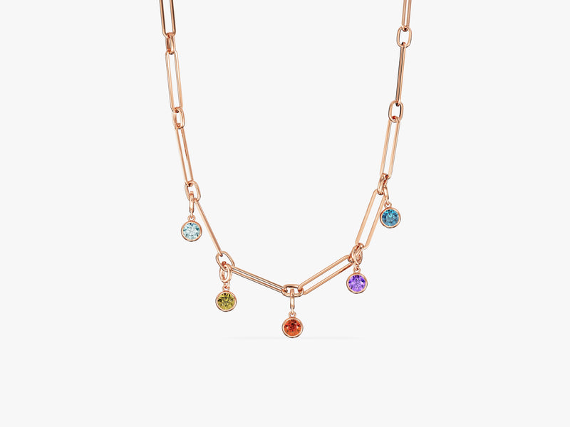 Paperclip Chain Bezel Birthstone Necklace