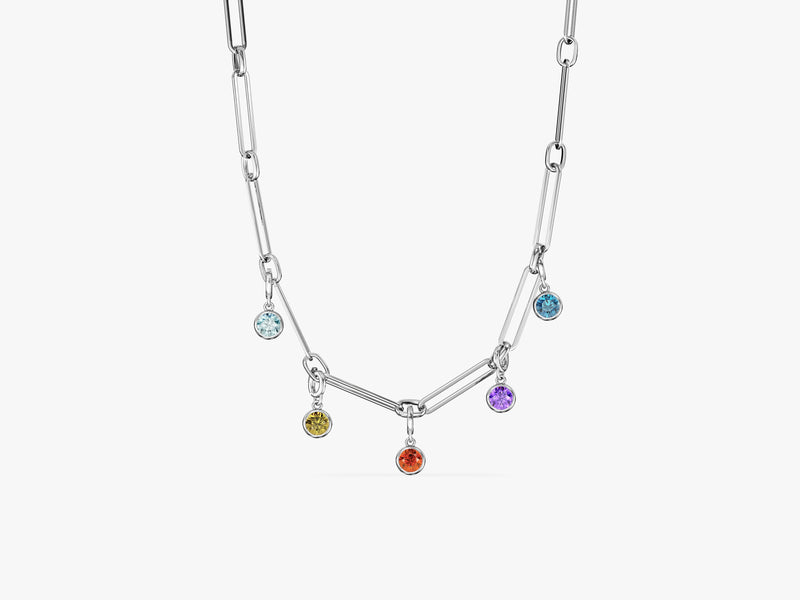 Paperclip Chain Bezel Birthstone Necklace