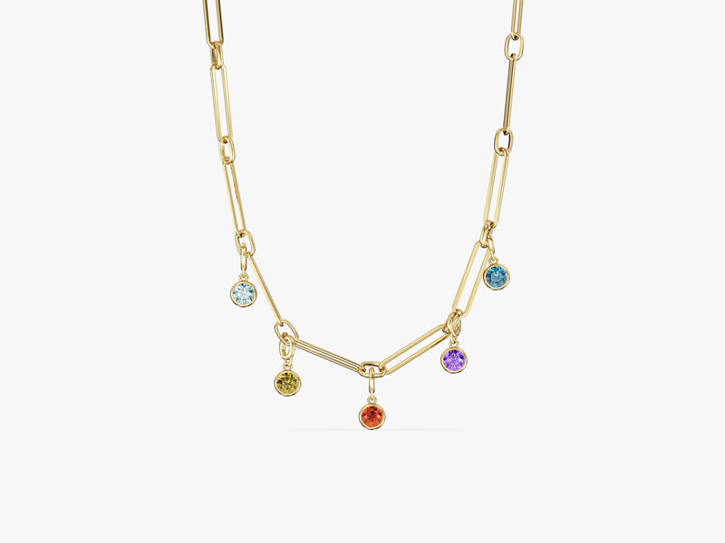 Paperclip Chain Bezel Birthstone Necklace
