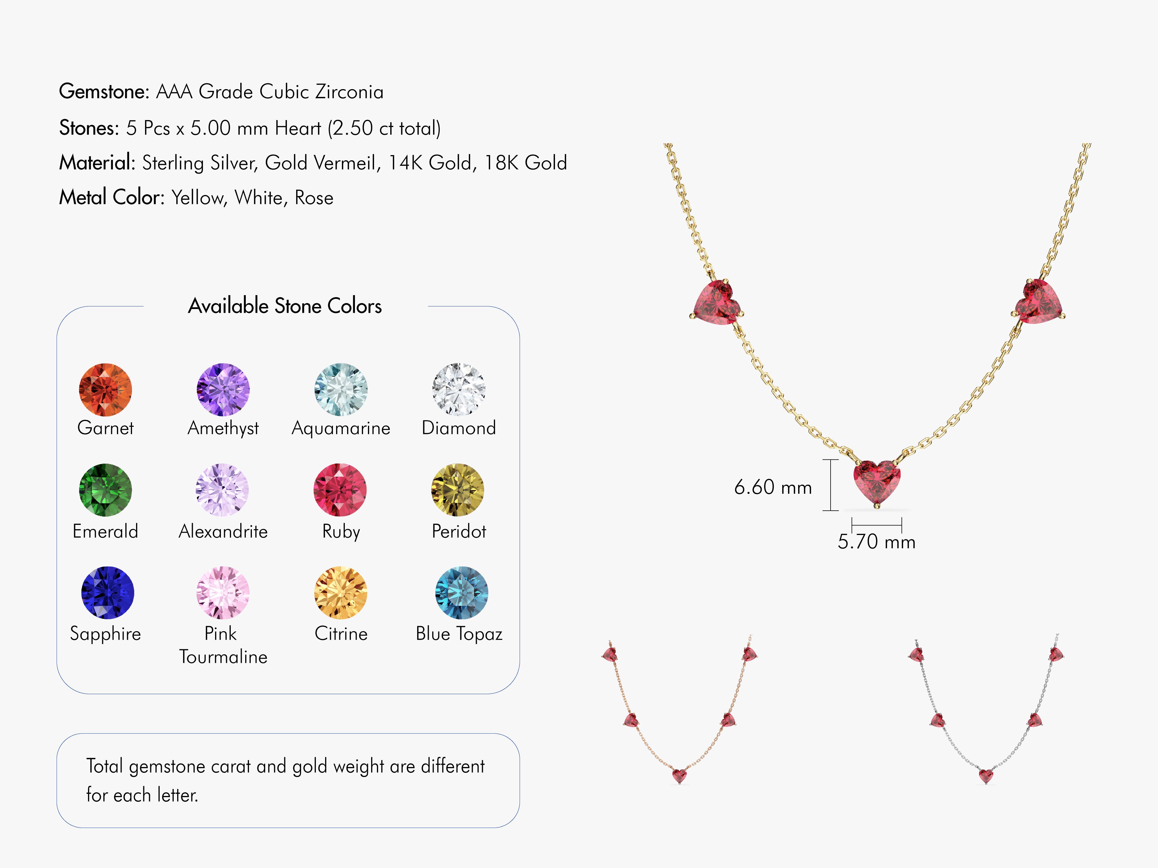 Heart Birthstone Station Necklace