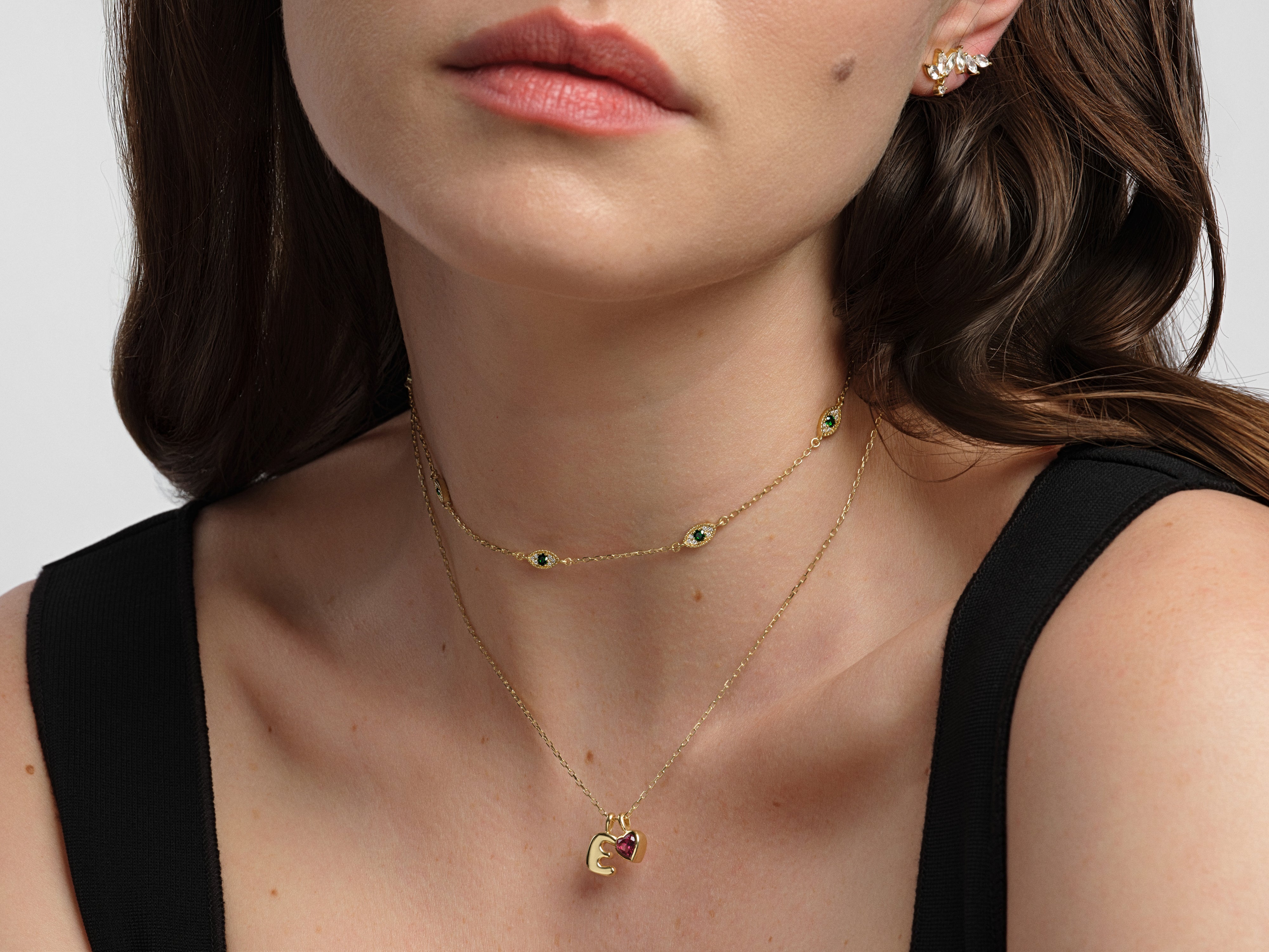 Initial Letter Heart Birthstone Charm Necklace