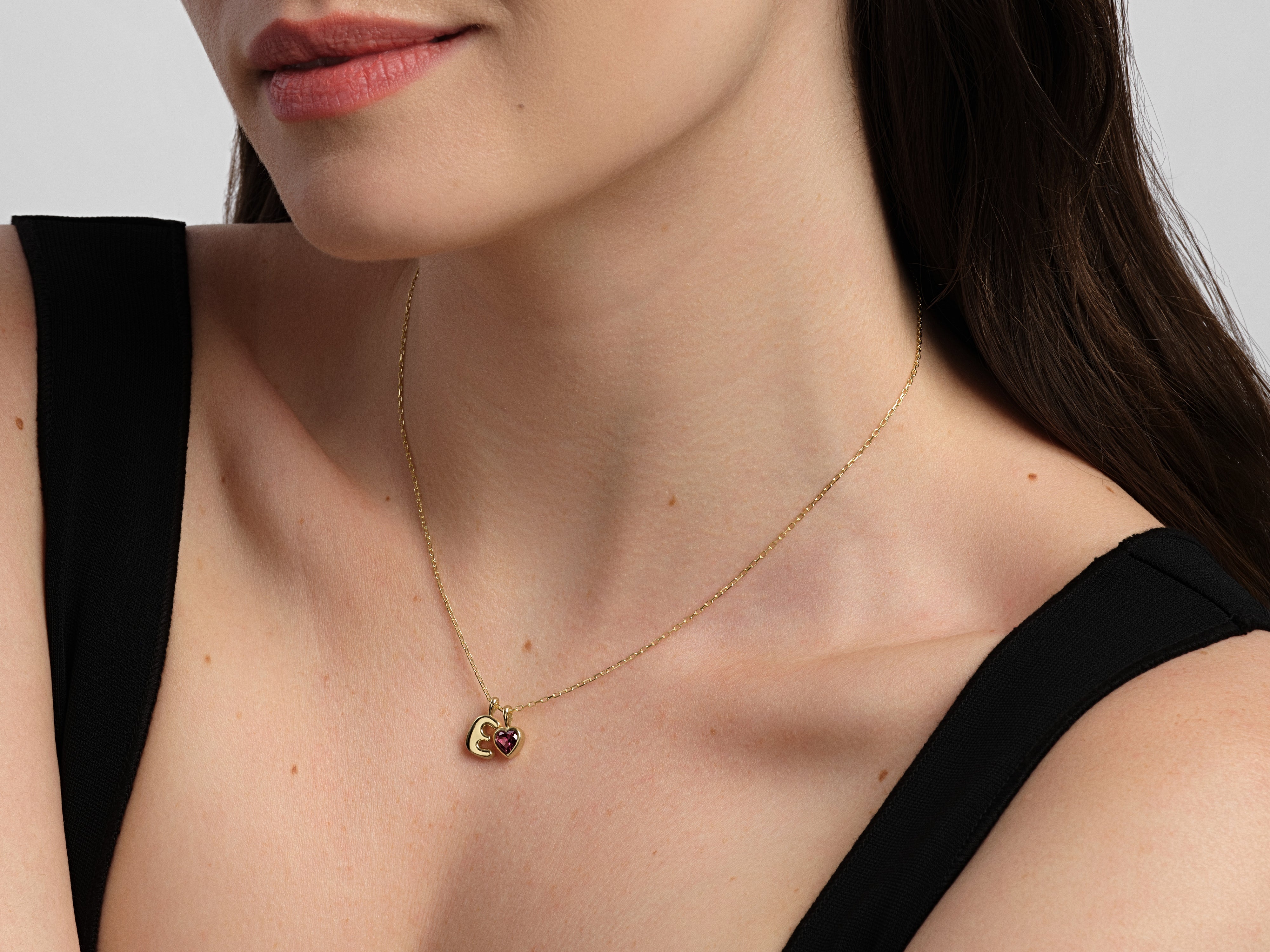 Initial Letter Heart Birthstone Charm Necklace