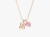 Initial Letter Heart Birthstone Charm Necklace