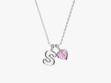 Initial Letter Heart Birthstone Charm Necklace