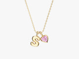 Initial Letter Heart Birthstone Charm Necklace
