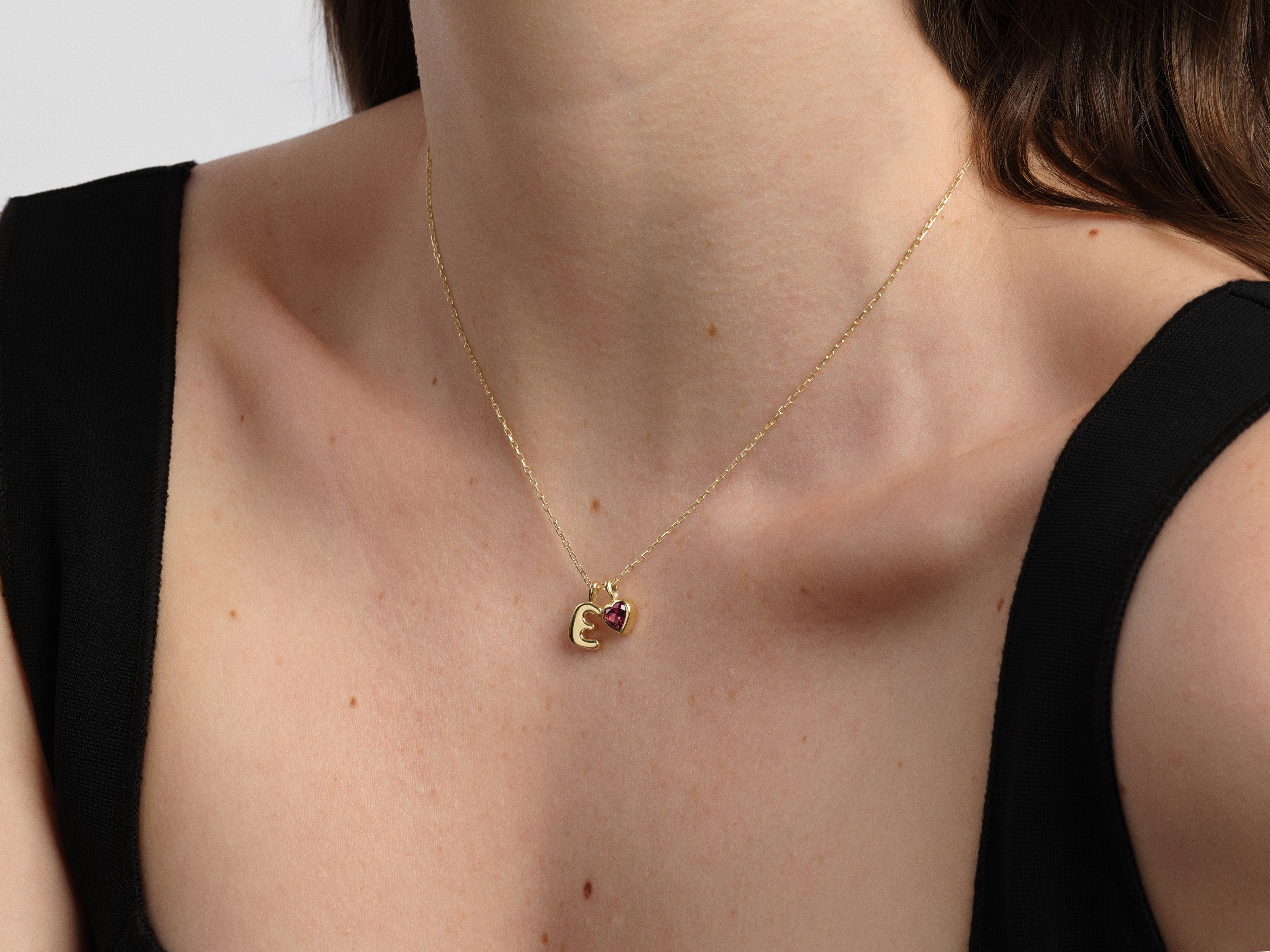 Initial Letter Heart Birthstone Charm Necklace