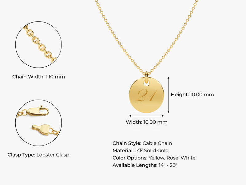 Small Coin Name Necklace in 14k Solid Gold