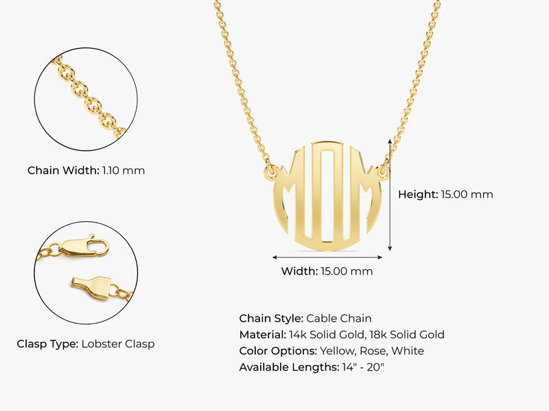 Initial Monogram Necklace in 14k Solid Gold