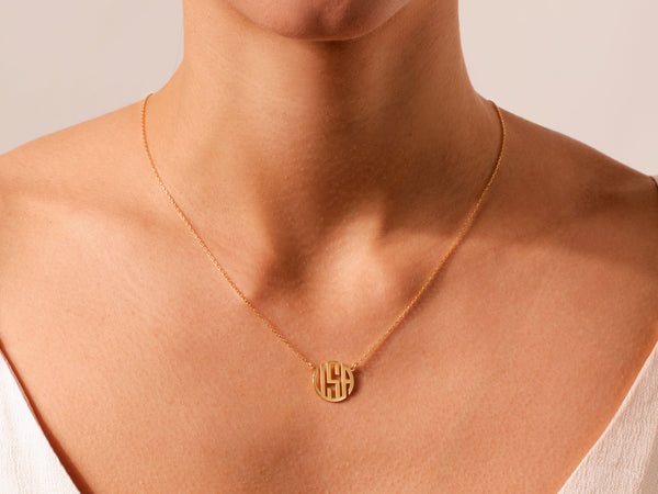 Initial Monogram Necklace in 14k Solid Gold