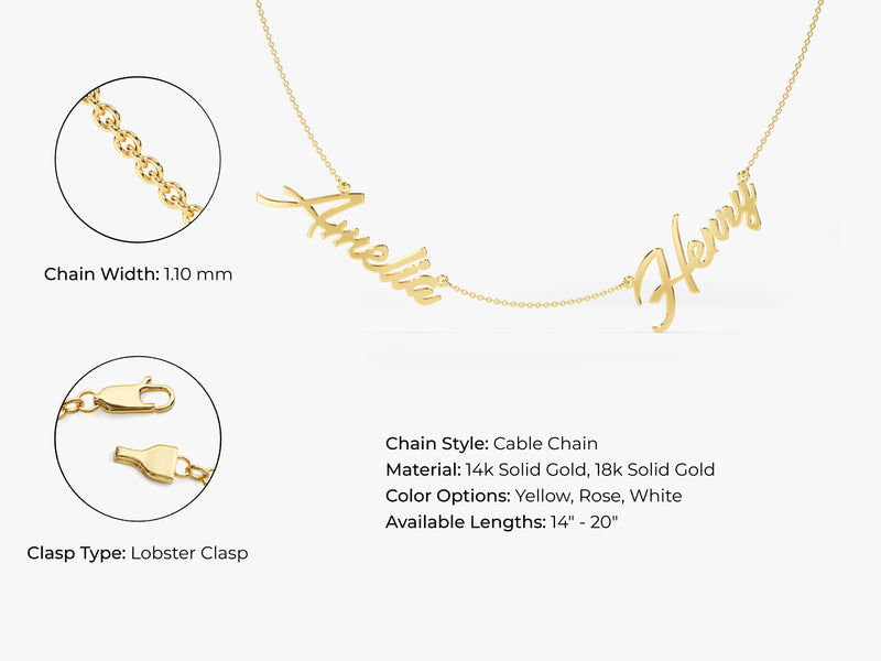 Double Name Necklace in 14k Solid Gold