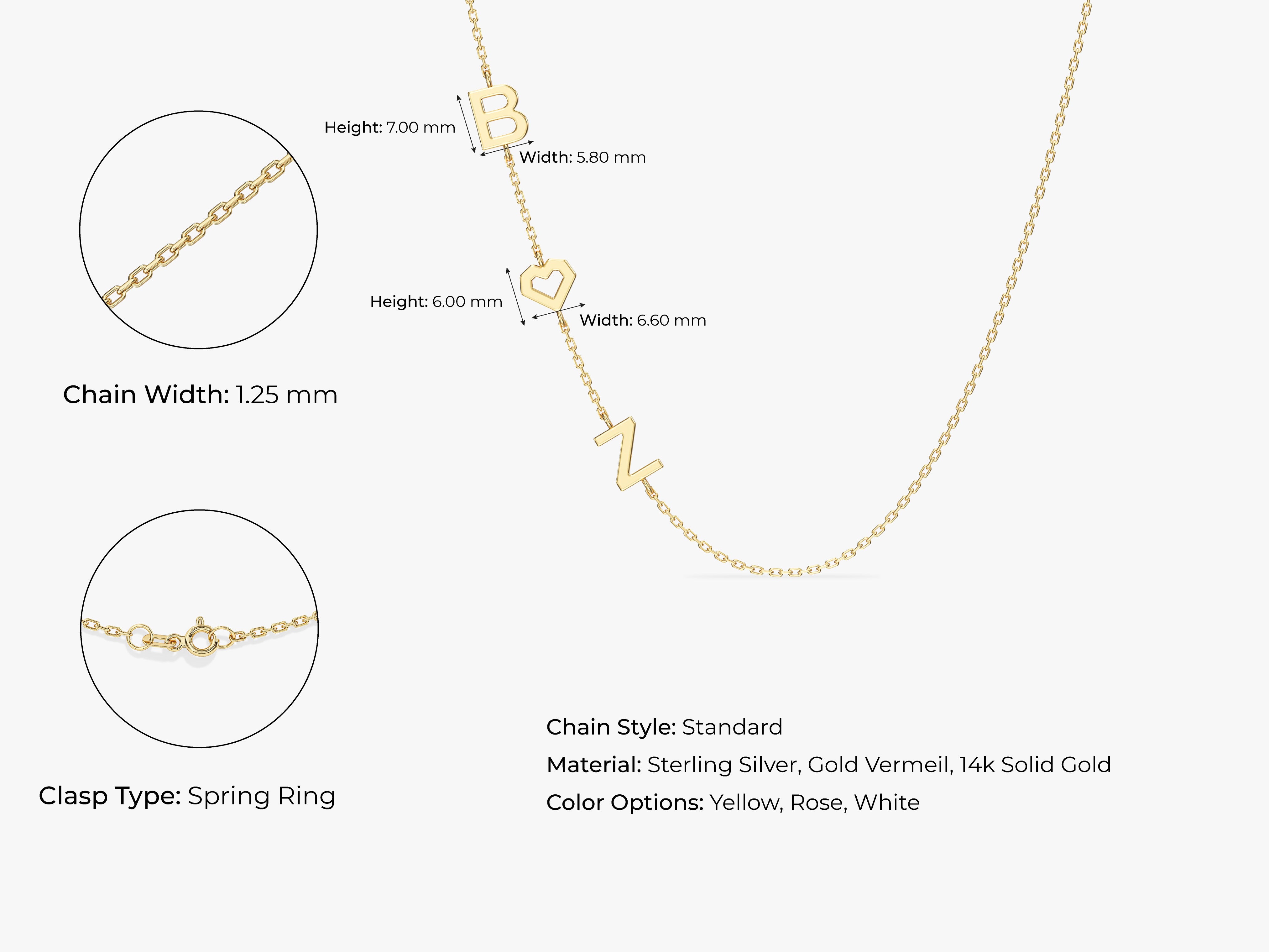 Gold initial necklace with heart charm, sterling silver, gold vermeil, 14k solid gold