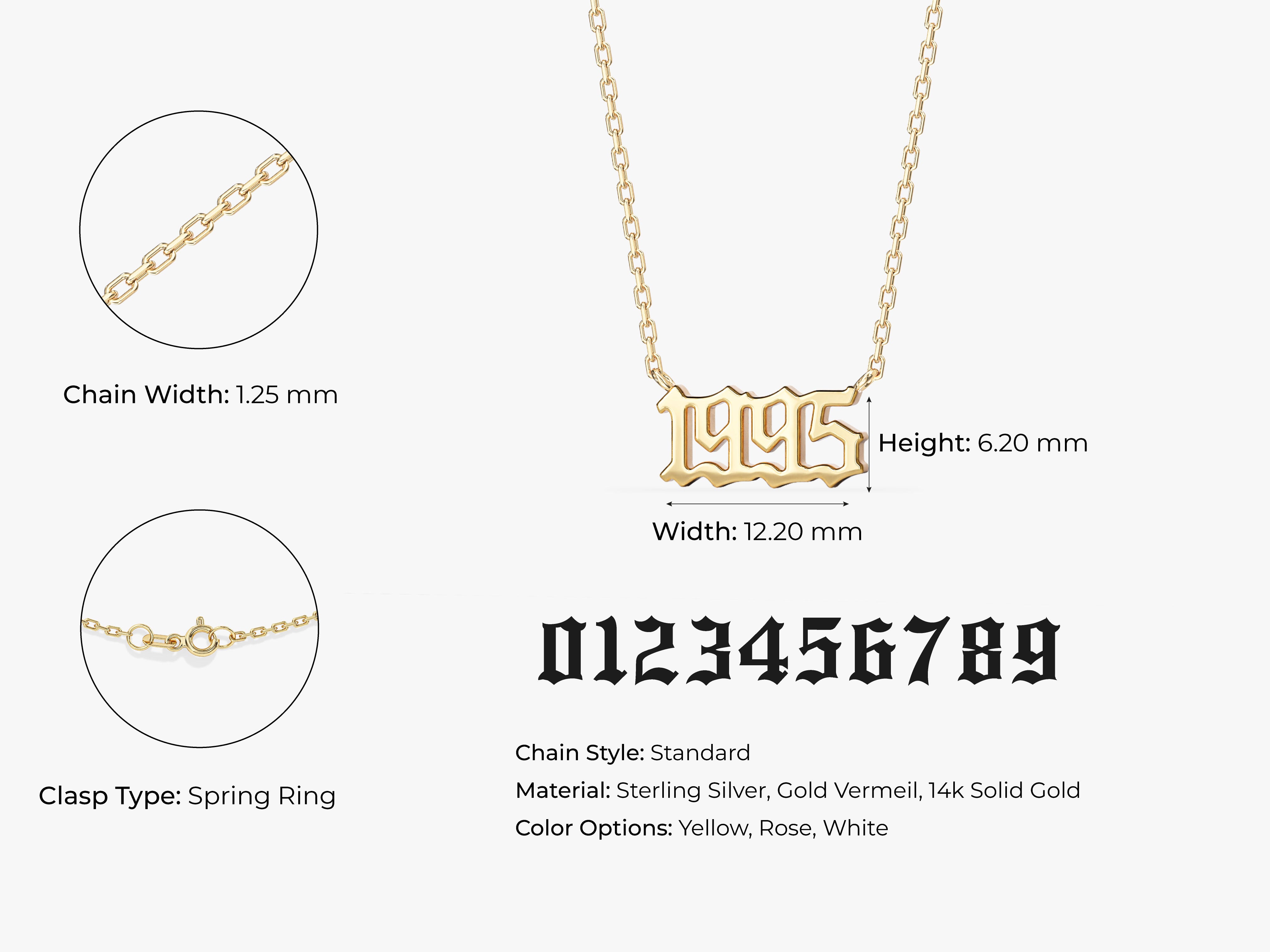 Gold year necklace, custom jewelry, personalized gift