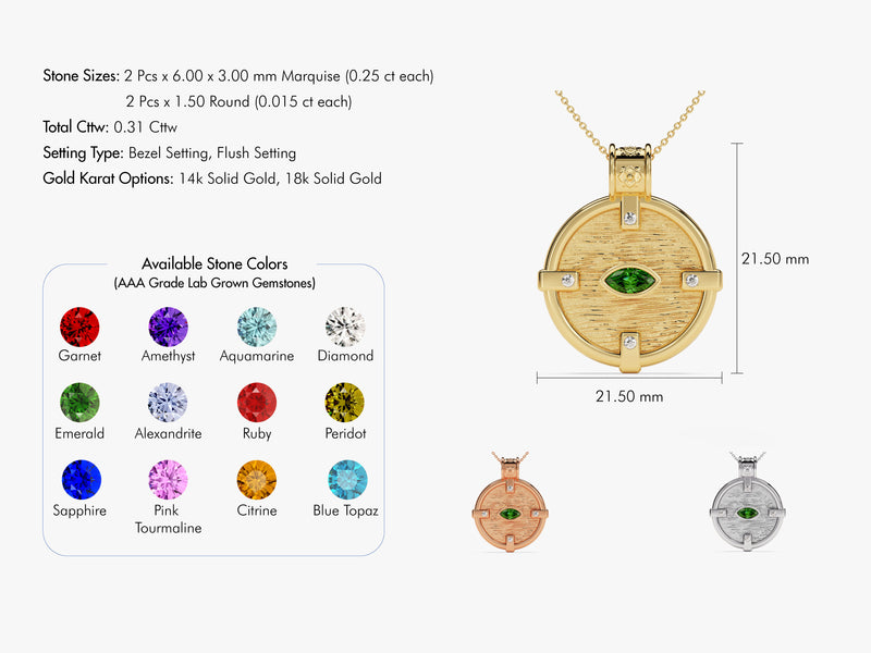 14k Solid Gold Birthstone Disc Necklace