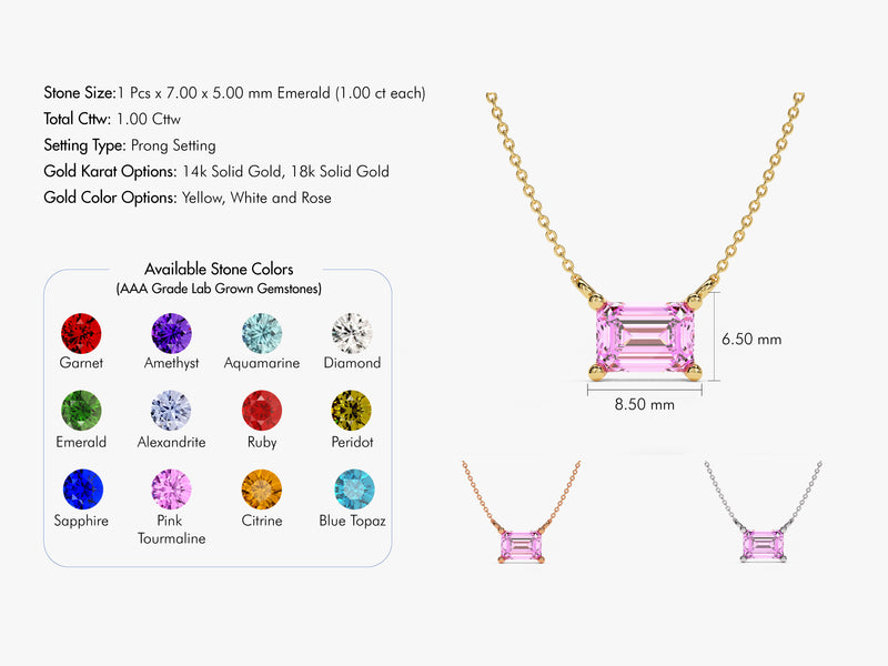 Emerald Cut Solitaire Birthstone Necklace