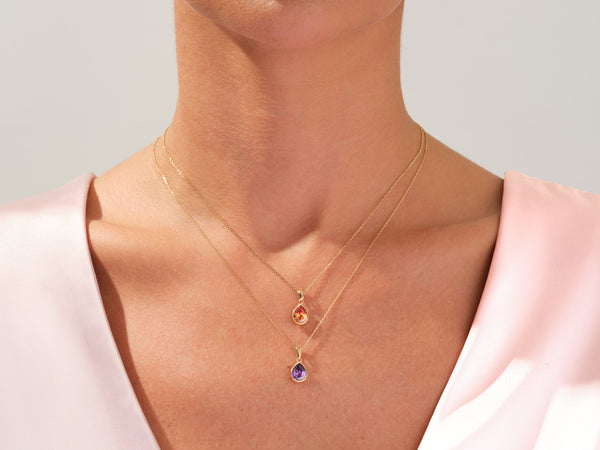 Emerald Bezel Set Pear Pendant Necklace in 14k Solid Gold