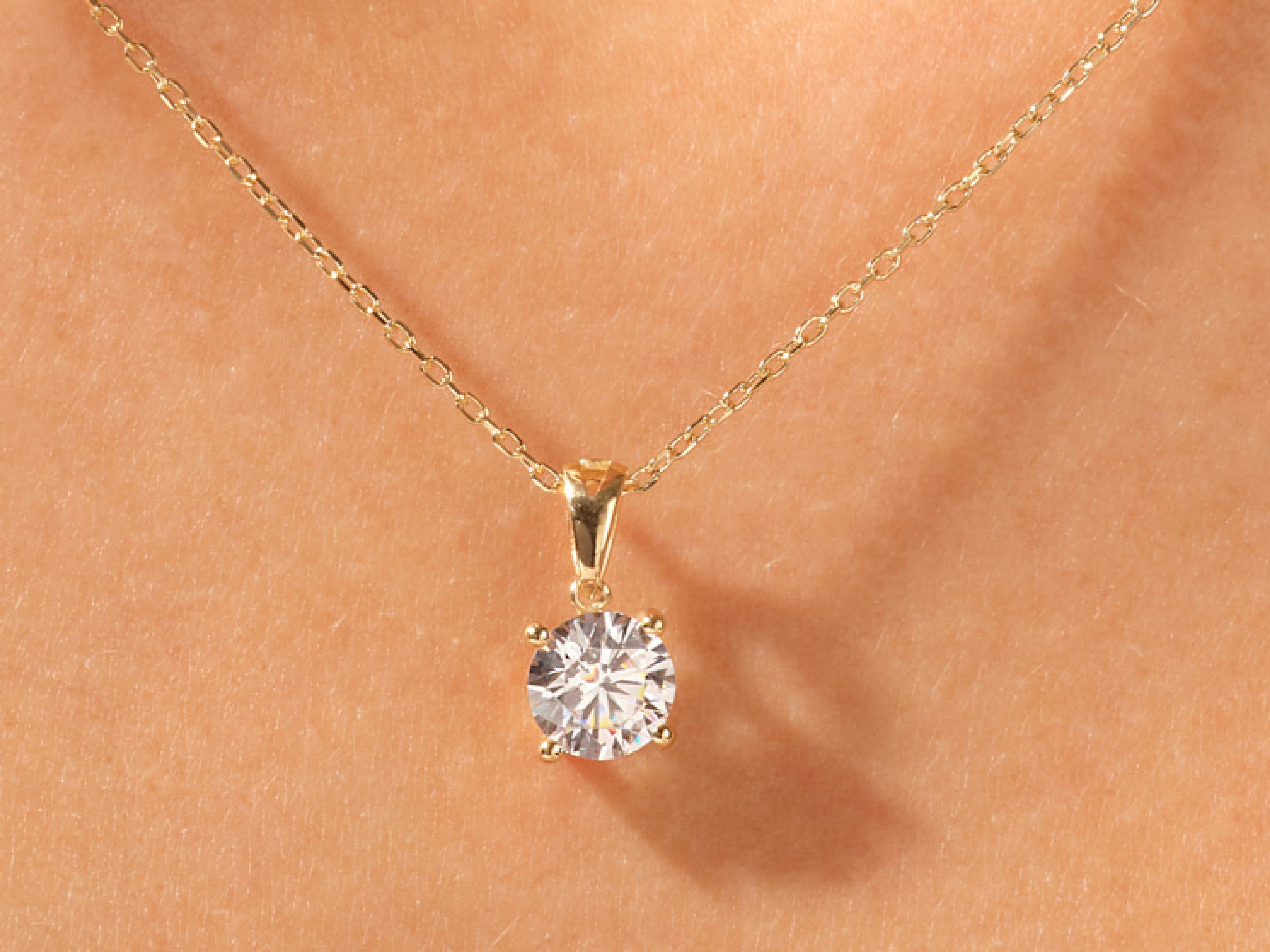 Gold necklace with diamond pendant, fine jewelry for women