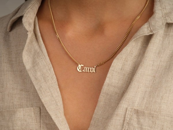 Cuban Chain Old English Font Name Necklace
