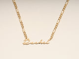 Figaro Chain Cursive Font Name Necklace