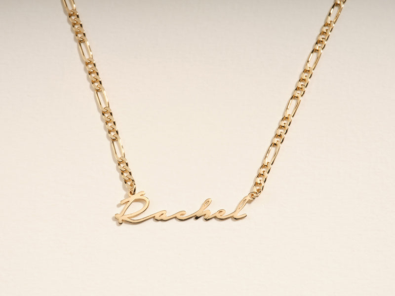 Figaro Chain Cursive Font Name Necklace