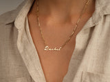 Figaro Chain Cursive Font Name Necklace