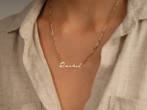 Figaro Chain Cursive Font Name Necklace