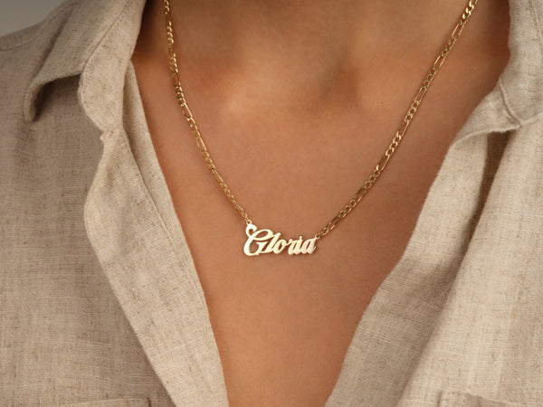 Figaro Chain Bold Name Necklace