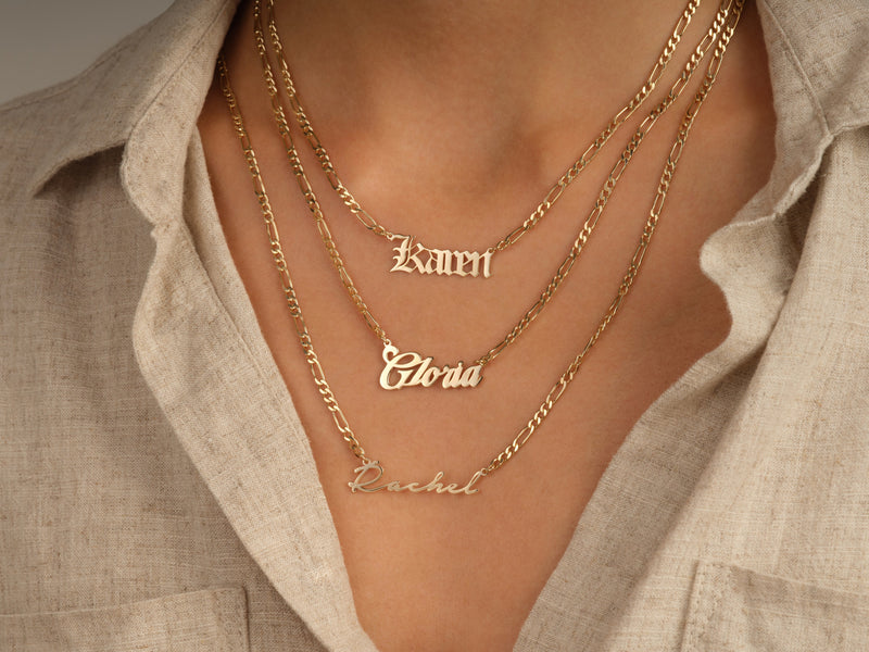 Figaro Chain Cursive Font Name Necklace